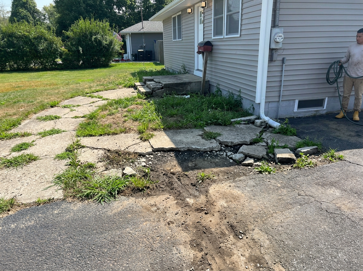 Cracked walkway before renovation
